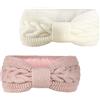 Lyivisk 2 fasce per capelli invernali da donna, in pile, elastico per la testa a maglia, fascia per capelli spessa, fascia per capelli per allenamento all'aperto, sci (bianco + rosa)