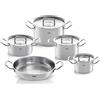 Fissler Original,Profi Collection Set de pentole in acciaio inox, 5 pezzi, con coperchio in metallo, 3 pentole, 1 rostiera, 1 padella da portata, adatte per cottura a induzione