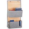 Relaxdays 10021796_58 Tasca Portaoggetti da Parete, Organizer per Guardaroba, Bambù e Tessuto, HxLxP 62x33x12 cm, Grigio