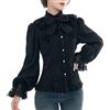 Fiamll Camicetta da donna vittoriana vintage con fiocco, colletto alto con volant a maniche lunghe, Schwarz#3, M