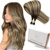 Hetto Extension Capelli Veri Nano Ring Balayage da Marrone scuro a Biondo cenere chiaro - Remy Capelli Umani Estensioni, Invisibile Adesive, Look Naturale per Uso Quotidiano 50g 50ciocche 45cm