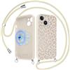 Xylota Cover Magnetica per iPhone 16e/iPhone 17e 6,1 con Cordino, Compatibile con MagSafe, Aesthetic Leopardata Disegno Custodia con Corda Collana, Morbido Silicone Liquido TPU Antiurto Case, Beige