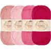 BambooMN JubileeYarn, Filato di cotone e bambù Baby Soft, 4 matasse, 50 g/matassa, sfumature di rosa