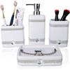 CAAS CAA'S - Set di accessori da bagno in ceramica, 4 pezzi, set per la decorazione del bagno, include dispenser per lozione, portaspazzolino, bicchiere, portasapone (zircone bianco intarsiato)