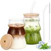 Hejo 2 Pezzi Bicchiere Vetro con Cannuccia, 500 ML Trasparente Tazza con Coperchio e Cannuccia, Bicchieri Caffe con Cannucce Vetro per Tè a Bolle, Succhi di Frutta, Frullati - Uso Domestico, Caffè
