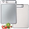 Geentargetel Tagliere double face, in acciaio inox 304 e paglia di grano su entrambi i lati, in acciaio inox per carne e verdure, design a rete antigraffio, accessori da cucina (argento)