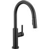 Delta Nicoli Rubinetto da cucina con spruzzatore estraibile, rubinetto per lavello da cucina nero opaco, rubinetto da cucina moderno con spruzzatore, rubinetto da cucina a foro singolo, nero opaco