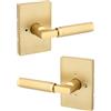 Kwikset Prava, maniglia zigrinata per la privacy interna con serratura, leva per porta per bagno e camera da letto, in ottone satinato, reversibile, senza chiave, con protezione Microban