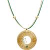 Vera Navarro Handmade VERA NAVARRO - Collana con Pendente Mandala Aperto Dorato/Verde in Oro Vegetale Ø 30 mm - Catena Doppio Filo Cerato 42 cm con Abbellimenti - 100% Naturale Fatto a Mano