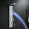 KINKIBOS Pannello doccia termostatico con LED, 6 funzioni, pioggia e cascata, 2 getti massaggianti, doccetta e beccuccio per vasca, colonna in acciaio inox 304, spazzolato