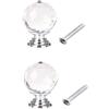 Lansonee 2 pomelli in cristallo per porte, cassetti a moschettone, con viti, per casa, cucina, ufficio, cassetto, armadio, colore argento, 25 mm