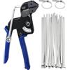 GOMETY Set di pinze per fascette stringitubo in acciaio inox, pinza per fascette stringicavo con 200 fascette in acciaio inox, 4,6 x 300 mm, pistola per fascette in metallo, strumento per fascette per cavi
