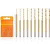 Uolor Set di mini punte elicoidali, 10 punte per microincisione, 0,6 mm-2,2 mm, gambo HSS da 2,35 mm, con rivestimento in carburo di titanio, per resina fai da te, gioielli, ambra, circuiti stampati