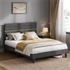 VASAGLE Struttura Letto Matrimoniale, Telaio Letto, per Materasso 140 x 200 cm, Testiera Imbottita Regolabile, Metallo e Legno, Moderno, Grigio Ardesia RMB504G01