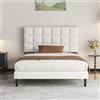 Yocreat Letto imbottito 90 x 200 cm, letto singolo, telaio con testiera e rete a doghe, altezza 30 cm, bianco