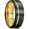 King Will Anello in carburo di tungsteno, 6 mm, 8 mm, linea oro rosa, anello nero e argento spazzolato piatto/bordi smussati, vestibilità comoda, Q 1/2(58.25mm), Carburo di tungsteno, Nessuna pietra