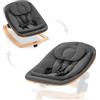 hauck Highchair Bouncer Eco, Deep Grey - Sdraietta Neonato con Funzione Pappa e Struttura a Dondolo in Legno, Ergonomica, Reclinabile - Adattatore per Seggiolone Pappa Alpha+ e Beta+ Incluso