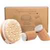 Stephanie Franck Beauty Set Spazzole per Dry Brushing Viso e Corpo, 2 Spazzole Viso Extra Morbide per Pelle Sensibile + 1 Spazzola Corpo per Massaggio ed Esfoliazione, Setole Naturali, Legno di Faggio e Ciliegio