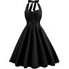 YMING Donne Halter Neck Audrey Hepburn Vestito Polka DOT Tea Party Abiti Elastici Vita Party Vestito Vintage Vita Vita Nero DOT XL