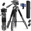 Lusweimi 187 cm Treppiedi da Viaggio in Alluminio, Treppiede Fotografico con Testa Fluida 360° e 2 Piastre QR, Supporto Telefono con Telecomando, Compatibile Sony Nikon Canon per Video YouTube TikTok
