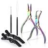 EHDIS Set di Strumenti di Estensione dei Capelli con 2 Pinza per Capelli in Acciaio Inossidabile e 2 Infila Ago ad Anello Strumento del Gancio, Colorato