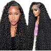 Hxxcoup 28 Inch Parrucca Donna Capelli Veri Umani Human Hair Wig Lace Front Wig 13X4 Transparent Lace Natural Black Curly Wave for Women Glueless Wear and Go Minimal Smell Low Shedding