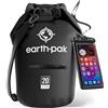 Earth Pak Borsa Impermeabile con Tasca Frontale - Ideale per Kayak, Canottaggio, Pesca, Rafting, Sci, Nuoto, Campeggio, e Snowboarding (Nero, 20L)