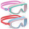 Ambienden 2 Pcs Occhiali Nuoto Bambini, Anti-Fog con Visione Chiara, Protezione UV, Guarnizione in Silicone, Telaio Grande Occhiali da Nuoto Unisex per Bambini da 6 a 14 anni, Blue＆Pink + Blue＆Red