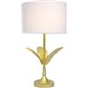 Relaxdays Lampada da Tavolo con Paralume in Tessuto, Base a Foglia di Palma, E14, Bianco/Oro, 51x28x28 cm