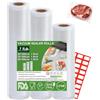 Omtofo Buste Sottovuoto Alimenti, 3 Rotoli 20/25/28x300cm, Sacchetti Sottovuoto Alimenti, Senza BPA, 190 µm, Riutilizzabile, Rotolo Sottovuoto Alimenti per Macchina Sottovuoto e Cottura Sous Vide