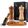 Vyranut Set Macina Sale e Pepe in Legno, 2 Pezzi da 16,5 cm, Macina Pepe Manuale con Meccanismo in Ceramica Regolabile, Vassoio e Pennello per Spezie, Cumino, Sesamo, Paprika