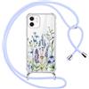 Yirlbey Cover per iPhone 12 Pro / 12 6,1'' con Cordino, Custodia Trasparente con Fiori di Campo Disegni Aesthetic Laccio Tracolla Corda, Protective Case Rigida Collana Antiurto Sottile per Ragazza, 01