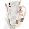 Kivlclri Cover per iPhone 16 6,1'' con Cordino, Aesthetic Blu Fiori Motivo Disegno Bianco Silicone Case con Tracolla Collana per catena Antiurto Protezione Fotocamera Ragazze Custodia per iPhone16