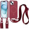 Jrkvniv Cover per iPhone 15 Plus con Cordino, Custodia con Regolabile Laccio Collana Tracolla, Ultra Sottile Silicone Antiurto AntiGraffio Protettiva Case per iPhone 15 Plus, Rosso