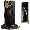 Ptny Cover per Honor 400 Lite Cover con Cordino, Silicone AntiGraffio Antiurto Donna Amore Cuore Case, Custodia con Laccio Tracolla Regolabile per Honor 400 Lite, Nero
