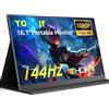 Yodoit Monitor portatile da 144 Hz, schermo ad alta frequenza di aggiornamento FHD da 16,1 pollici 1920 × 1080P, display IPS con porta USB di tipo C e altoparlanti integrati, con Smart Cover
