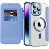 SIYOPINPFY Cover Magnetica per iPhone 14 Pro Max [Compatibile con MagSafe] Pelle PU Flip Portafoglio con Scomparto per Carte blocco RFID Trasparente Custodia per iPhone 14 Pro Max, Blu Dar Peaks JD