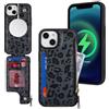 SailorTech Custodia per iPhone 15 Plus Custodia in Pelle con porta carte di credito mag safe, iPhone 15 Plus Custodia con slot per carte di credito Portafoglio Zipper per donna-Leopardo Nero