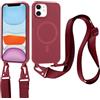 Jrkvniv Cover per iPhone 11 con Cordino, Custodia con Regolabile Laccio Collana Tracolla, Ultra Sottile Silicone Antiurto AntiGraffio Protettiva Case per iPhone 11, Rosso