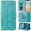 Aisenth Cover per Samsung Galaxy S10E, Albero della Vita Modello Custodia in PU Pelle Portafoglio Cover protettiva Tree Design Flip Case con Funzione Supporto, 2 Slot per schede - Blu verde