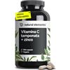 natural elements Vitamina C - 360 capsule - Elevato dosaggio con 1000 mg + 15 mg di zinco - Fermentato e tamponato a base vegetale (pH neutro, privo di acidi, delicato sullo stomaco) - Testato in laboratorio, vegano
