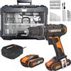 WORX Trapano a percussione senza fili 20 V WX370.2, 3 in 1, coppia massima di 50 Nm, mandrino 13 mm (multimateriale, 2 velocità, leggero ed ergonomico, con 1 batteria, caricabatterie, set di 51