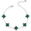 Evensee Bracciale Quadrifoglio Verde Malachite in Argento 925, 5 Ciondoli con Pietra Naturale, Bracciale Regolabile per Donna, Regalo di San Valentino e Laurea