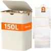 Lifewit 150L Cesto Portabiancheria con 3 Scomparti e 3 Sacchi, Grande Cesta Portabiancheria Pieghevole in Bambùcon Coperchio per Camera da Letto, Bagno, Lavanderia, Beige