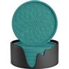 STLIAN Set di 6 sottobicchieri in silicone con supporto, sottobicchieri per bevande calde o fredde, spessi, antiscivolo, antiaderenti, vassoio profondo, blu tortora