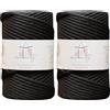 Makromecity, 2 matasse di cordino macramè in poliestere 5mm x 95,1 metri (311 piedi) Cordino macramè nero in polipropilene 5mm Cordino per borse macramè uncinetto per decorazioni da parete, borse