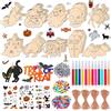 MEISHANG 265 Piezas Lavoretti Halloween,Decorazioni Halloween da Appendere-Include 60 fili e 12 Penne Colorate-Decorazioni Halloween Legno,Kit Lavoretti di Halloween,Per Decorazioni Festive e Attività Manuali