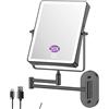 FASCINATE Specchio cosmetico ricaricabile con ingrandimento 1X/20X, 3 colori di luce dimmerabili, touch screen, girevole a 360°, per montaggio a parete, specchio da trucco per bagno(nero)