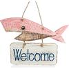 COM-FOUR® Cartello per porta Welcome - Pesce di legno decorativo da appendere - Decorazione marittima da appendere per la casa - Pesce di legno (01 pezzo - balena decorativa da appendere - rosa)