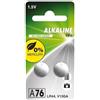VoltShine Batteria alcalina LR44 A76, priva di mercurio. Include 2 batterie. Dimensioni: 11,60 x 5,40 mm. Tensione: 1,5 V. Capacità: 110 mAh.